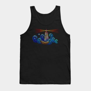 Artistic Lighthouse with Sea and Boat Tank Top